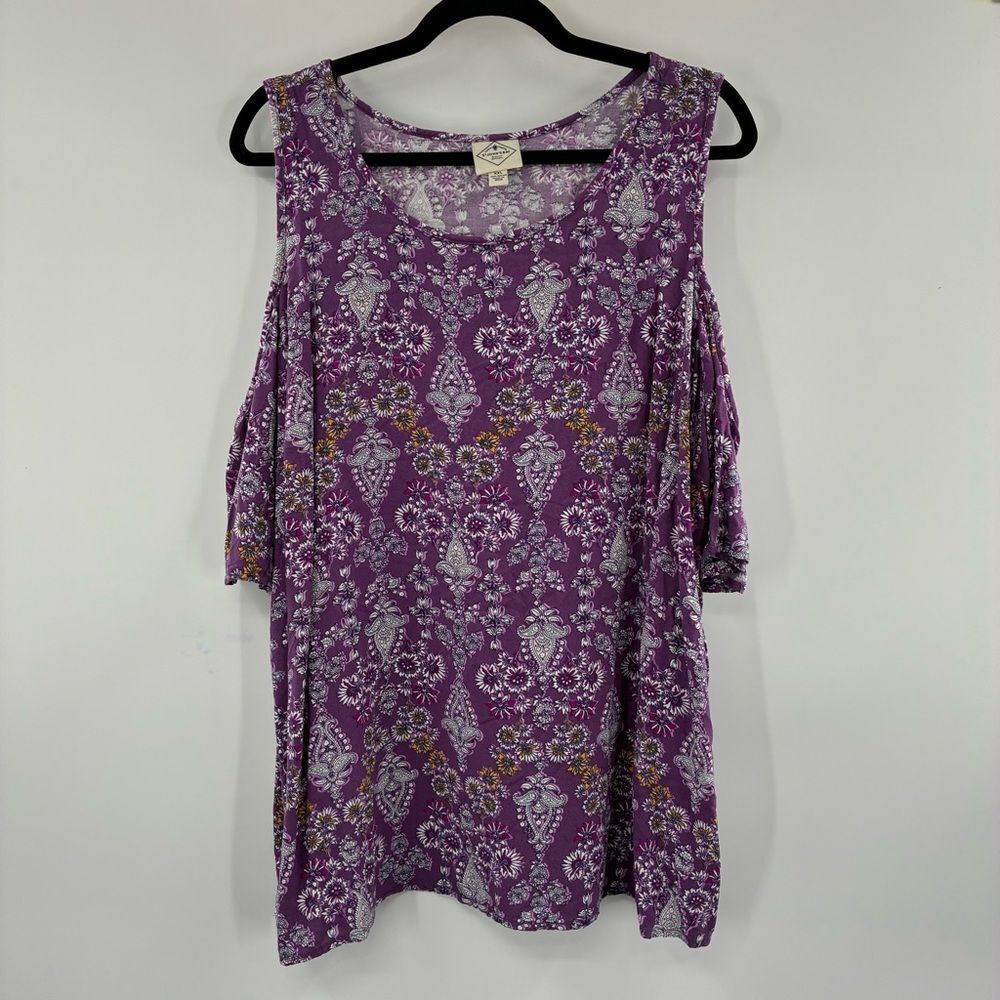 3for$20 St.John Bay Purple Patterned Women's off Shoulder Top size XXL